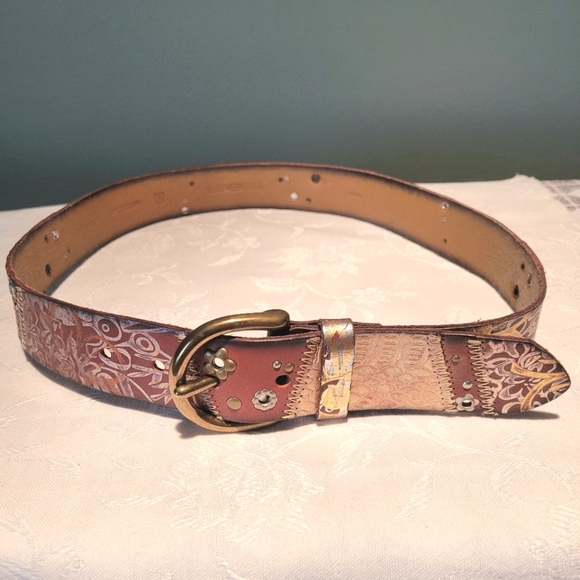 Fossil Accessories - Fossil Brown Metallic Print Leather Belt